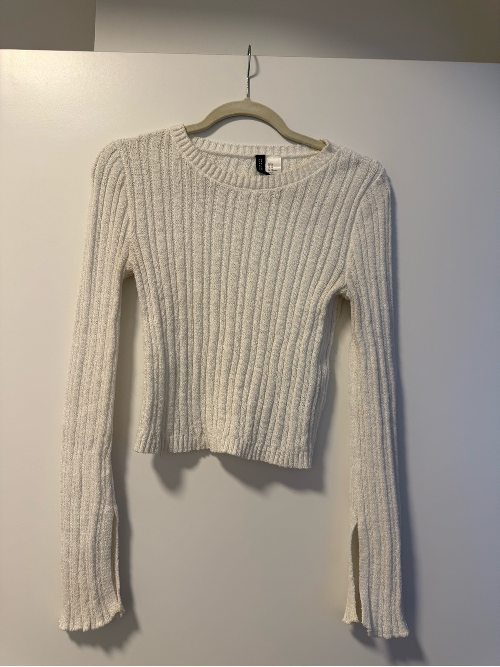 H&M Soft Ribbed Knit Long Sleeve Sweater Top - Cream
